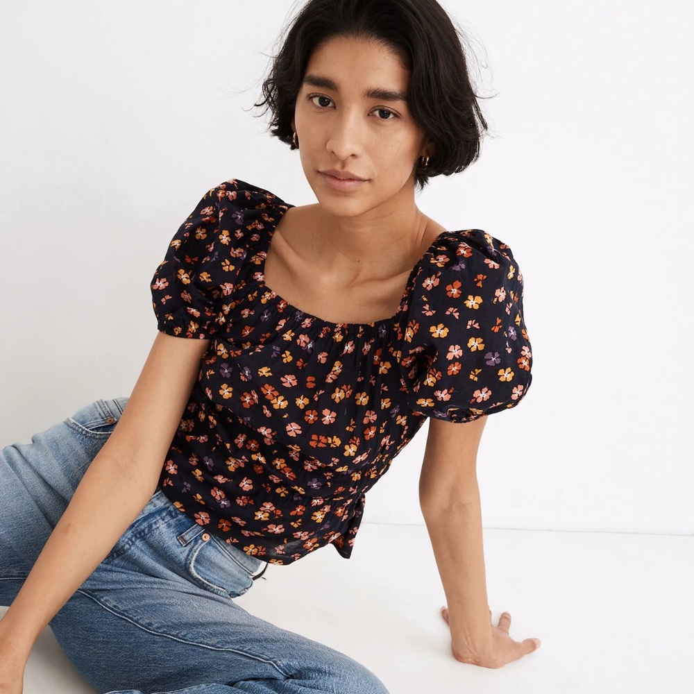 Madewell Smocked Waist Crop Top in Aloha Floral